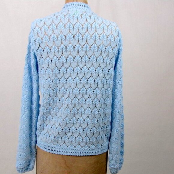 Vintage 70s Blue Sweater Cardigan Lane Bryant Medium Long Rockabilly School Girl - Picture 4 of 10